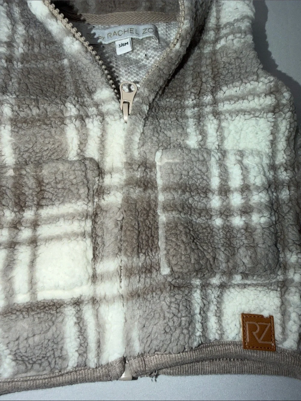 Rachel Zoe Kids Plaid Sherpa Vest in Taupe & Cream